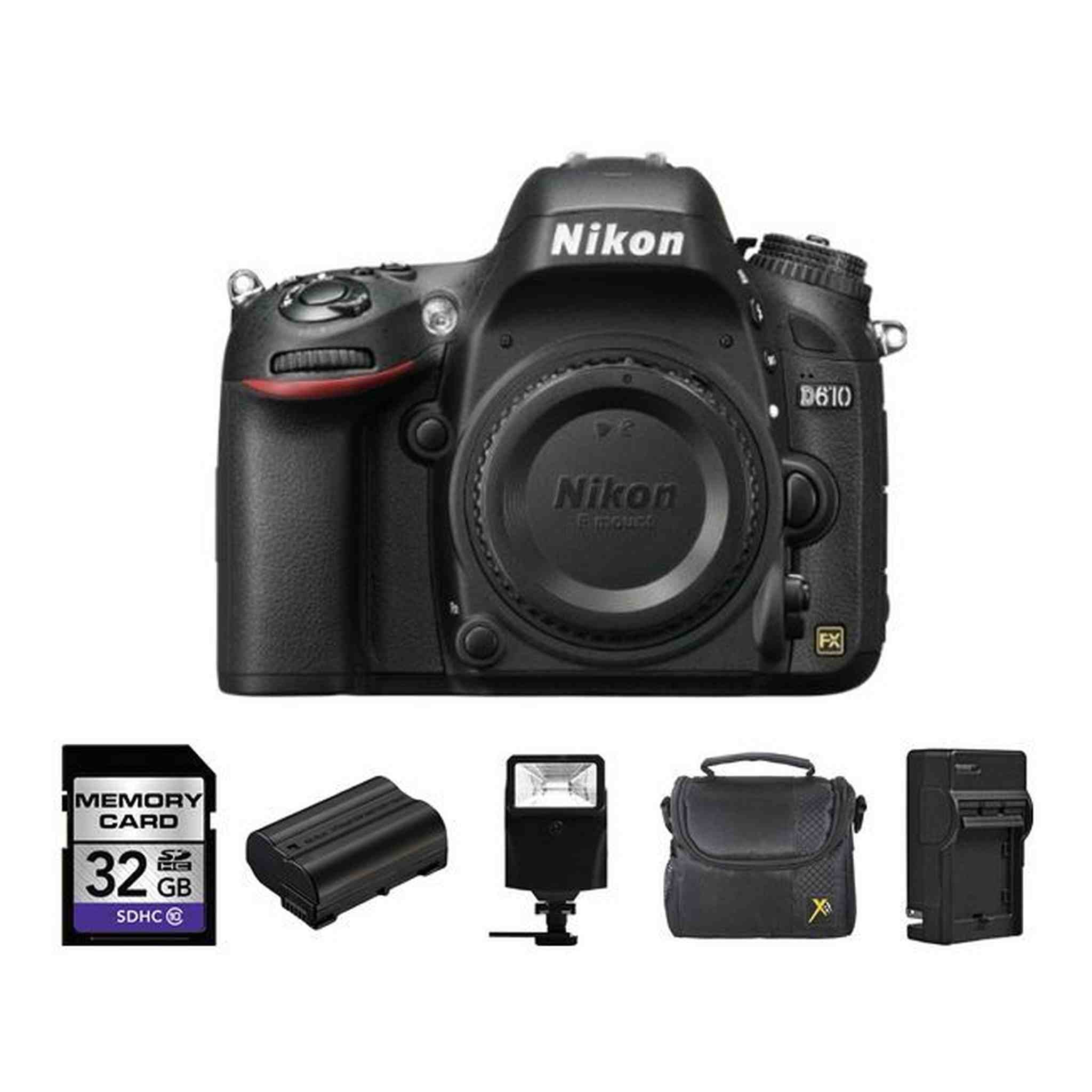 Nikon D610 Digital SLR Camera Body + 2 Batteries, 32GB, Flash & More Nikon