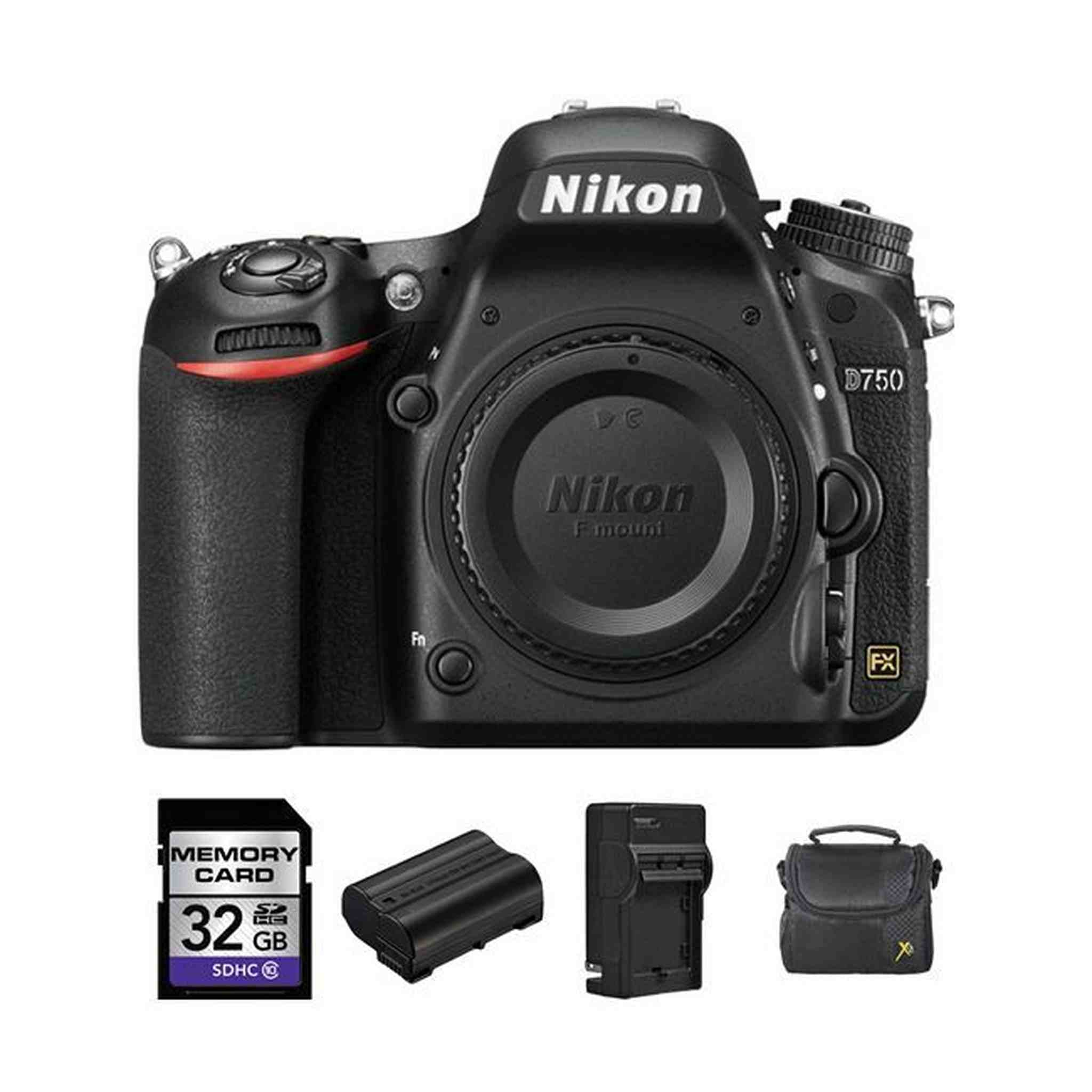 Nikon D750 DSLR Camera Body Only + 2 Batteries, 32GB Bundle Nikon