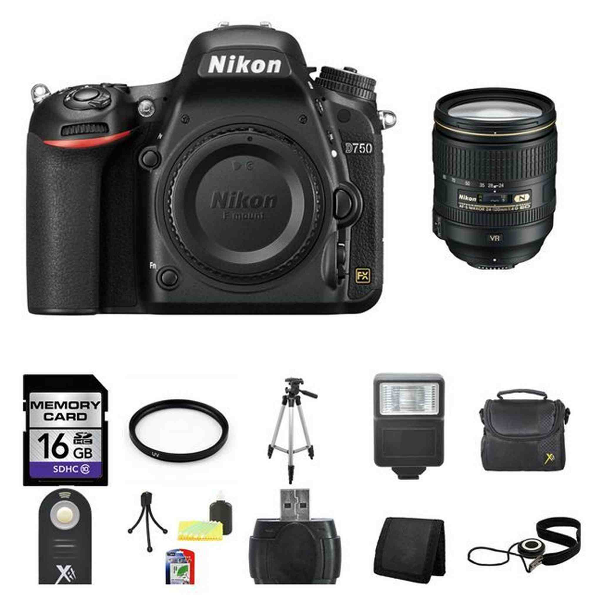 Nikon D750 DSLR Camera w/24-120mm Lens 16GB Complete Kit Nikon