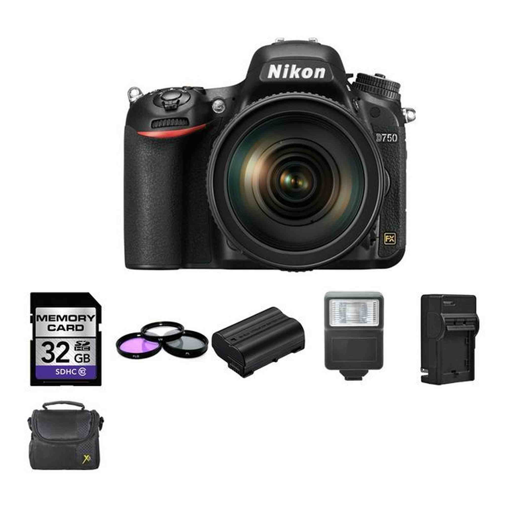 Nikon D750 DSLR Camera w/24-120mm Lens + 2 Batteries, 32GB, Flash Bundle Nikon