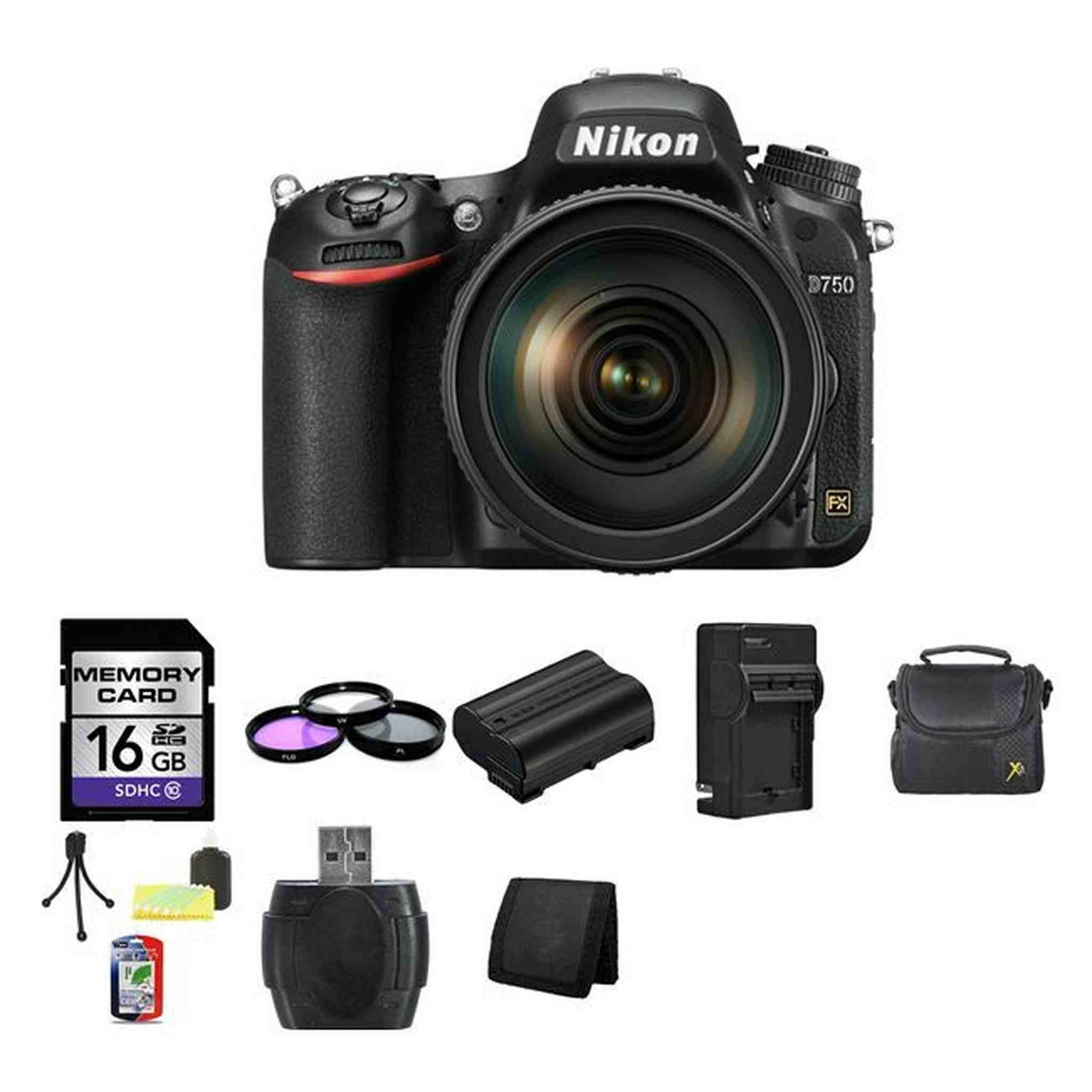 Nikon D750 DSLR Camera w/24-120mm Lens 16GB Pro Bundle Nikon