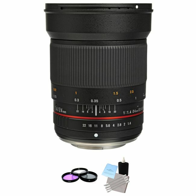 Rokinon 24mm f/1.4 Wide Angle Lens for Olympus 4/3 + UV Kit & Cleaning Kit Bundle Rokinon