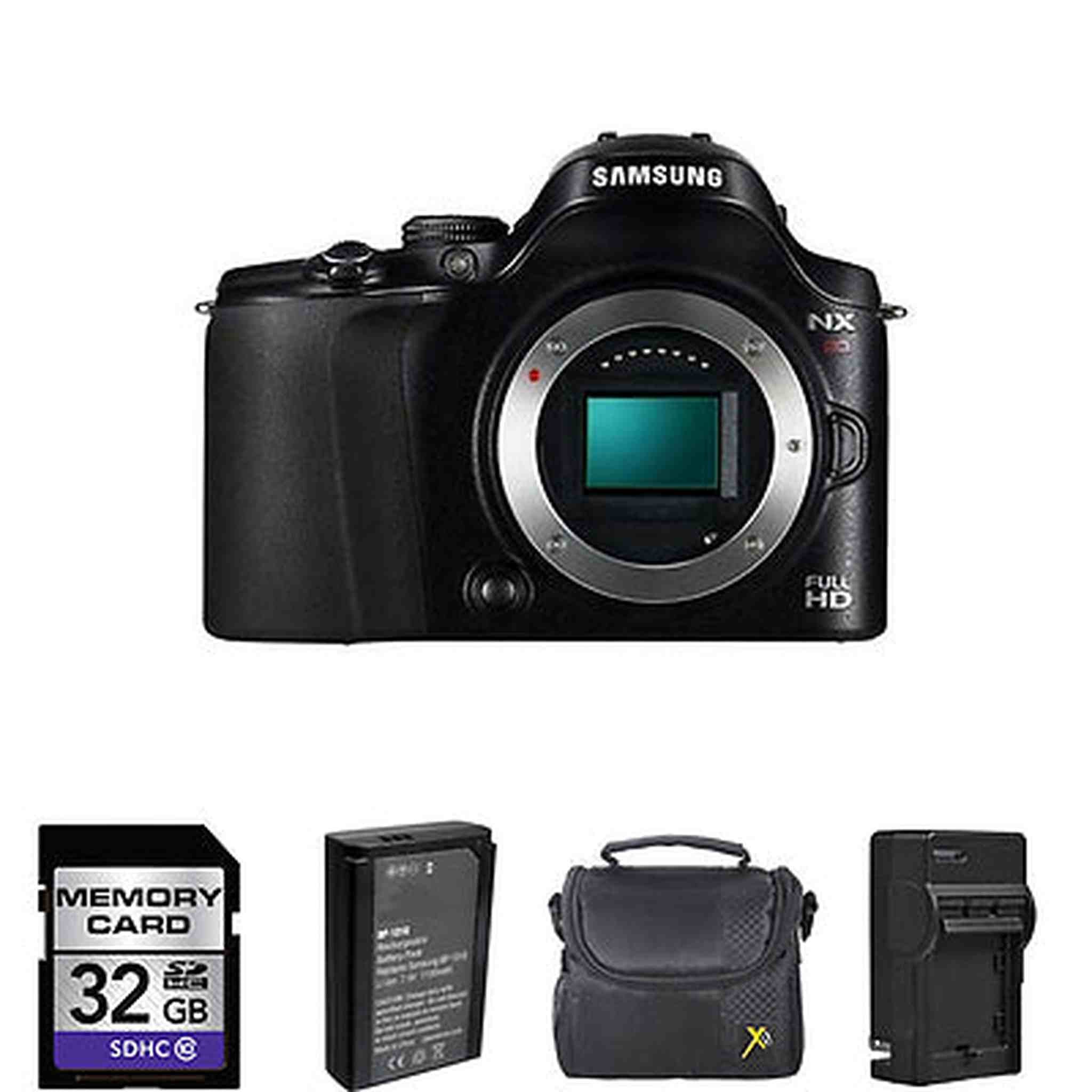 Samsung NX20 Digital Camera - Black Body + 2 Batteries, 32GB Base Bundle Samsung