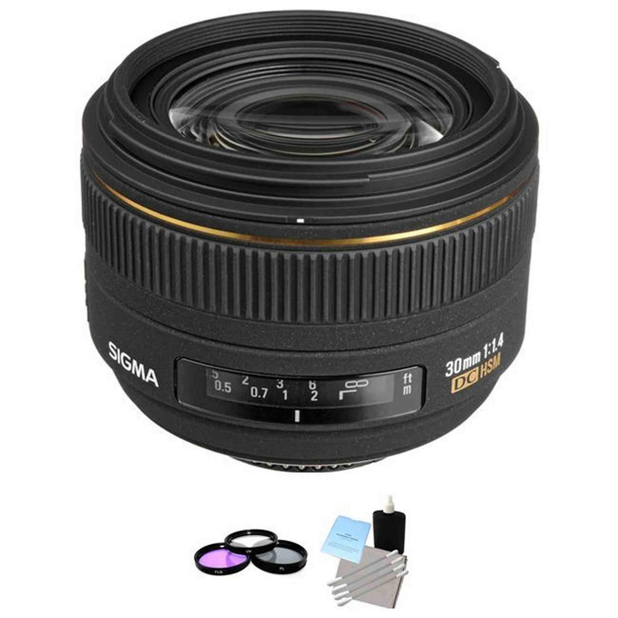 Sigma 30mm f/1.4 EX DC HSM Autofocus Lens for Nikon + UV Kit & Cleaning Kit Starter Bundle Sigma