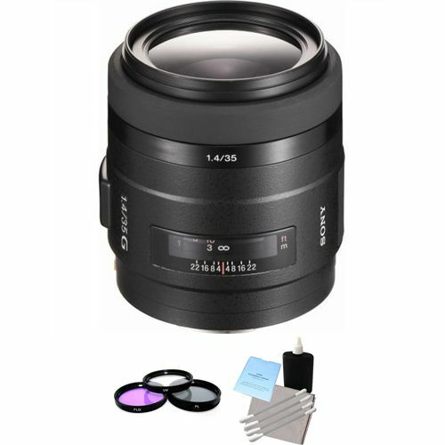 Sony 35mm f/1.4G Wide Angle Prime Lens + 3 Piece Filter Kit & Lens Cleaning Kit Bundle Sony